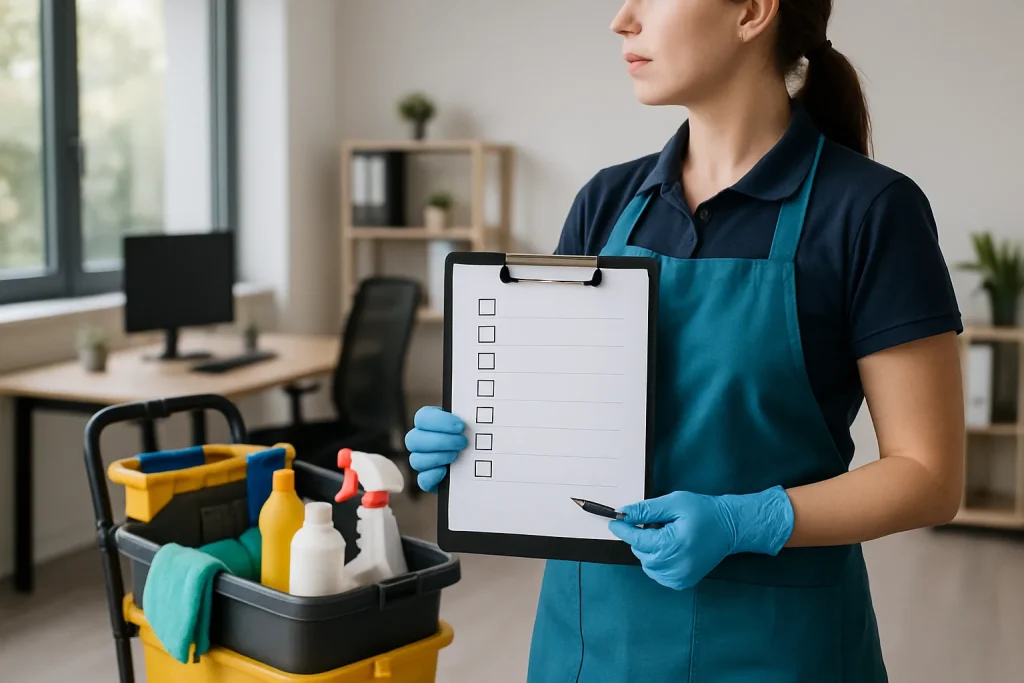 Checklist pour choisir une entreprise de nettoyage avec des outils autour.