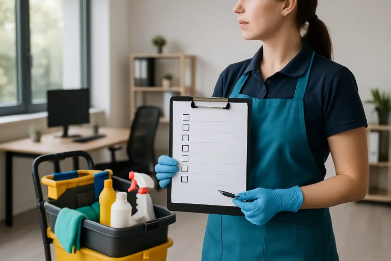 Checklist pour choisir une entreprise de nettoyage avec des outils autour.