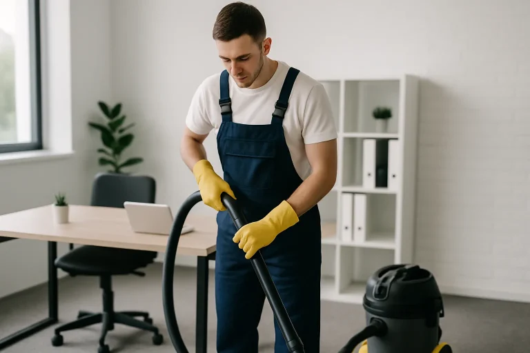 Un technicien de nettoyage à Champagney effectuant un nettoyage dans un appartement, montrant le contraste entre avant et après.