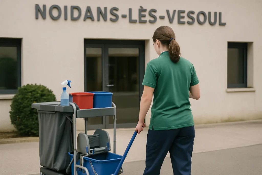 Un professionnel du nettoyage dans un bureau, illustrant les services offerts à Noidans-les-Vesoul.