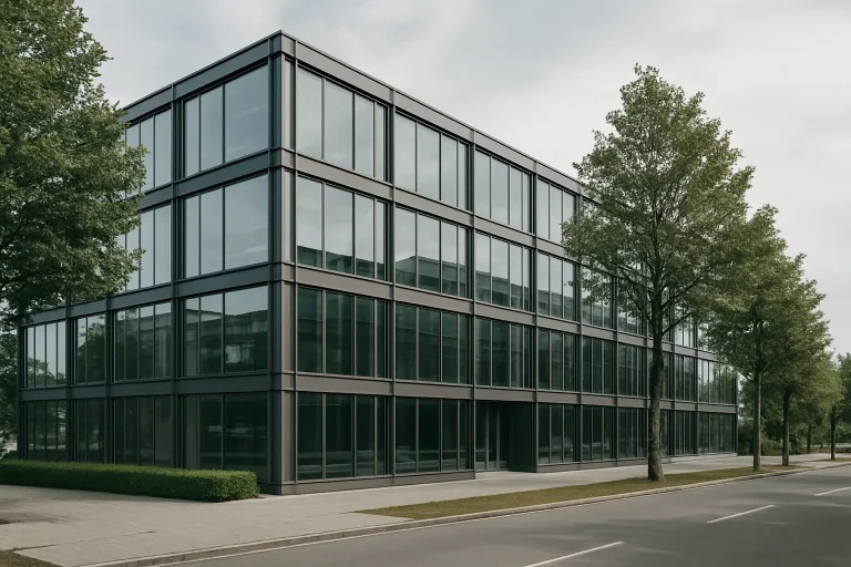 Façade d'un immeuble de bureaux moderne à Lure, intégration urbaine.