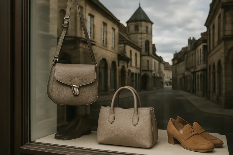 Gros plan d'une vitrine reflétant Luxeuil-les-Bains, détails visibles.
